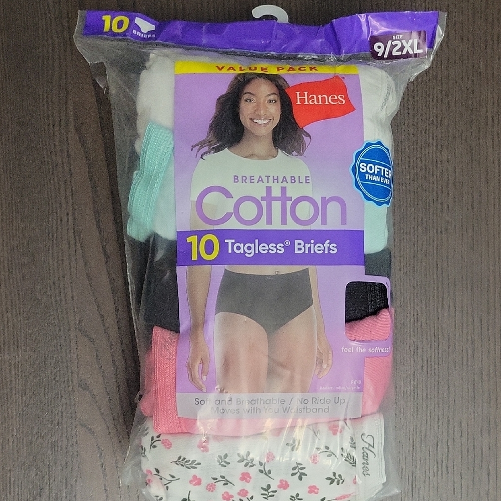 Hanes Girls 10-Pack Cotton Tagless Briefs - White, Black, Pink, Mint, Floral